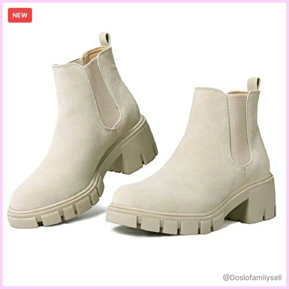 Platform Chelsea Boots Chunky Heel Slip On Ankle Booties Lug Sole Minimalist - Picture 7 of 8